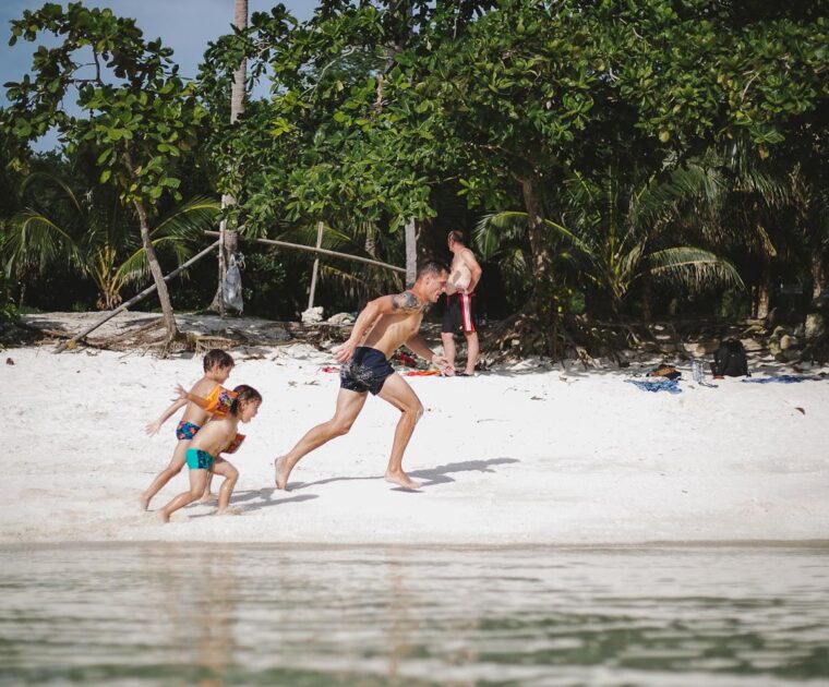 Dad and Children on Beach