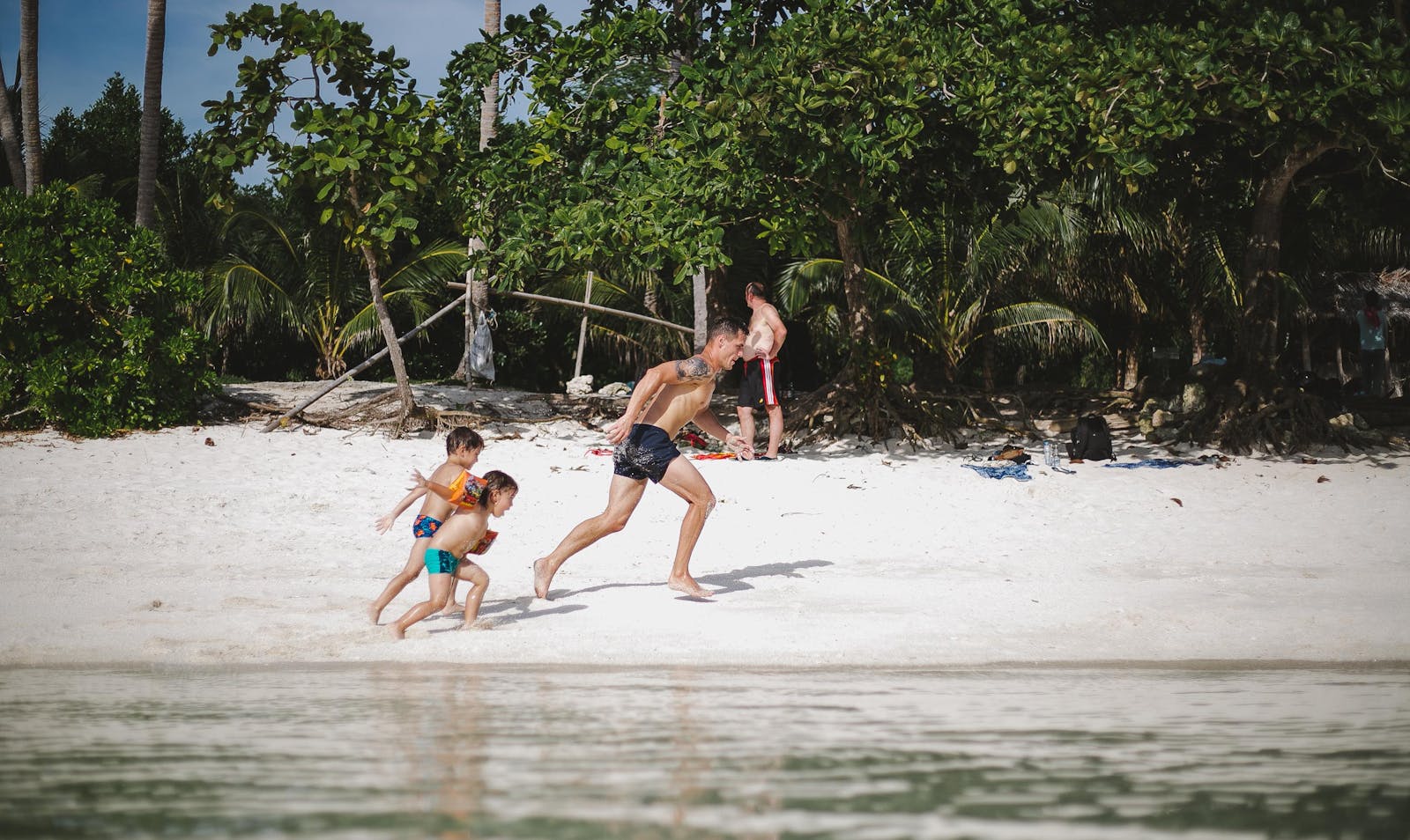 Dad and Children on Beach