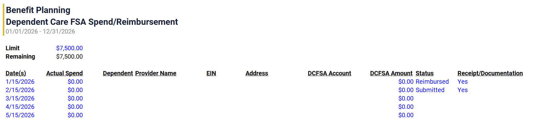 Dependent Care FSA Tracker